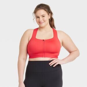 All in Motion Women’s High Support Sculpt Zip Front Sports Bra Red 44DD (3XL)
